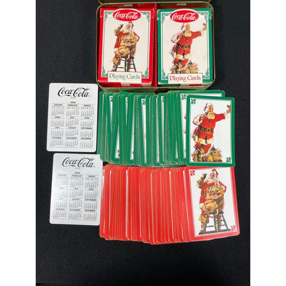 Vintage Coca Cola Santa Tin Coasters and Playing Cards in a Tin Box - Picture 3 of 7